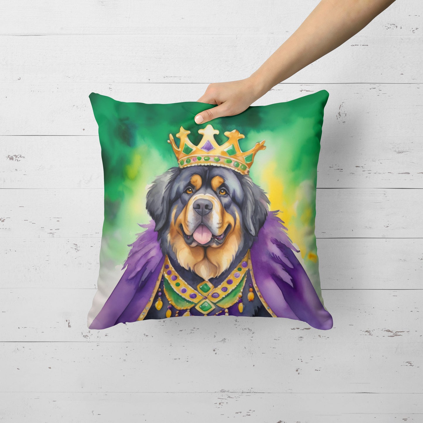 Tibetan Mastiff King of Mardi Gras Throw Pillow