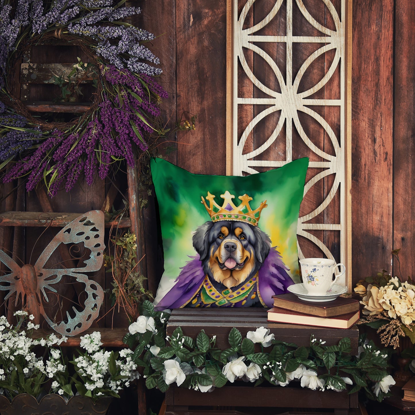 Tibetan Mastiff King of Mardi Gras Throw Pillow