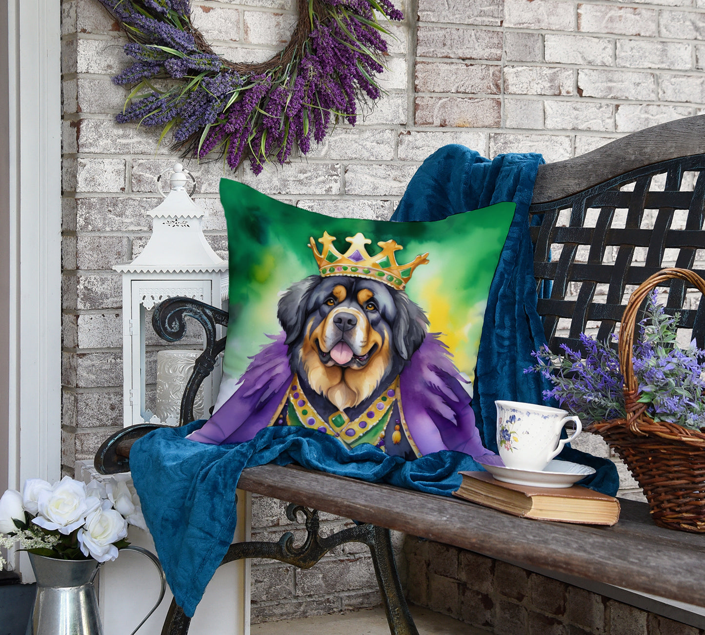 Tibetan Mastiff King of Mardi Gras Throw Pillow