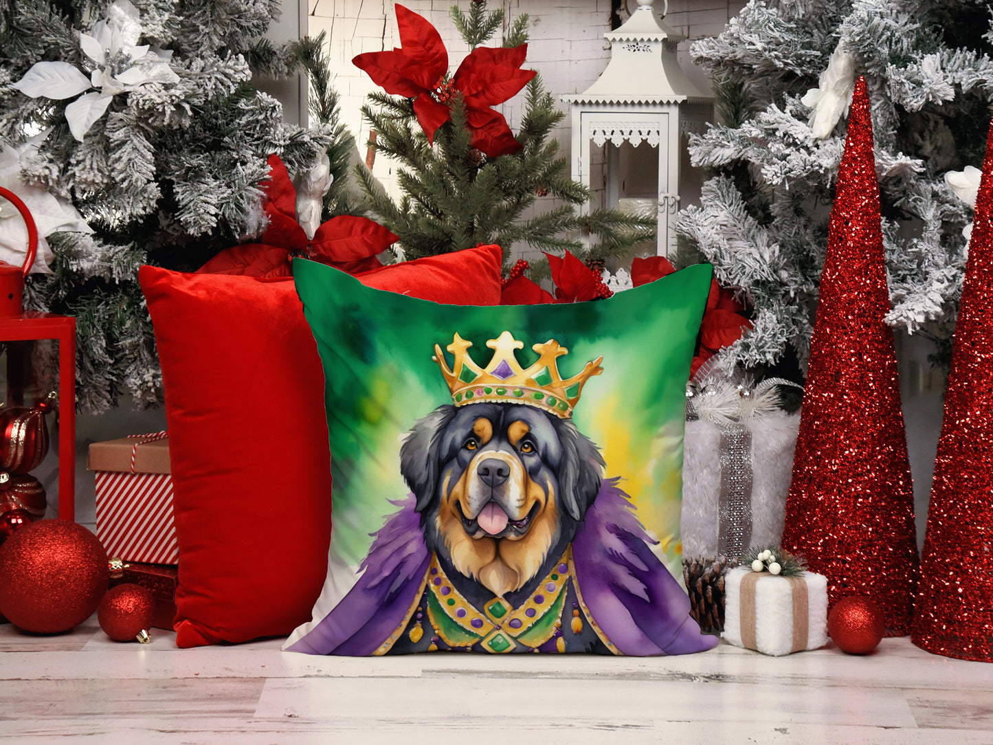 Tibetan Mastiff King of Mardi Gras Throw Pillow