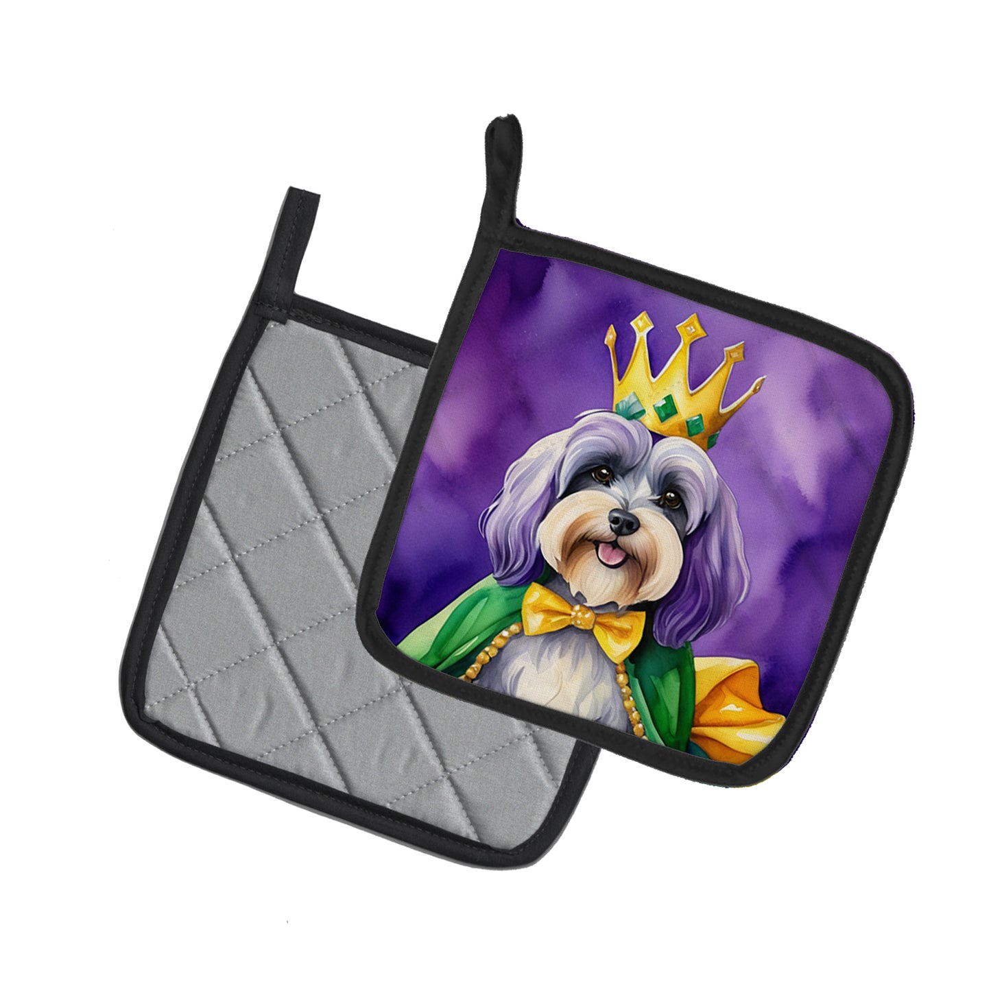 Tibetan Terrier King of Mardi Gras Pair of Pot Holders