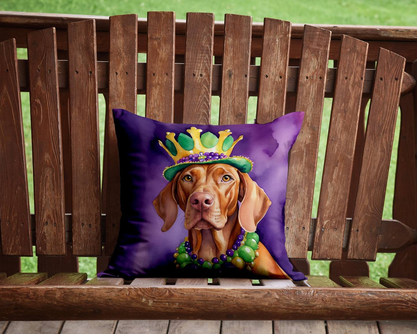 Vizsla King of Mardi Gras Throw Pillow