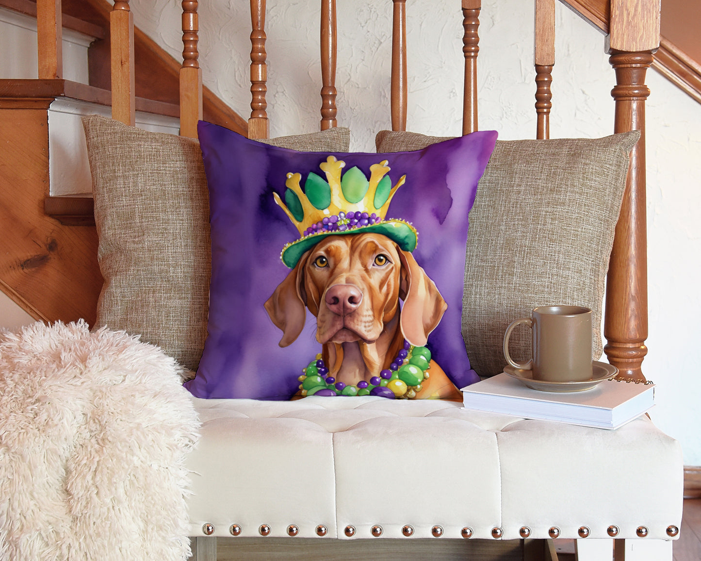 Vizsla King of Mardi Gras Throw Pillow