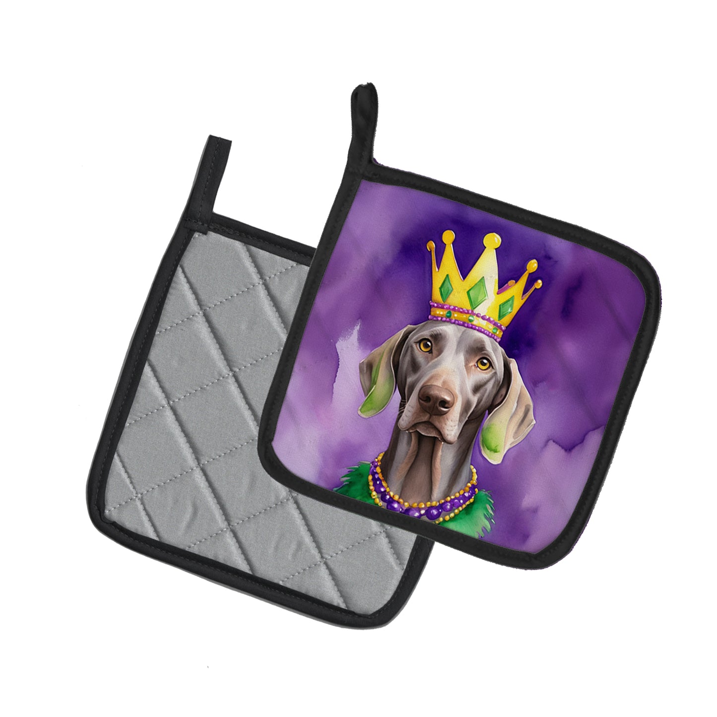 Weimaraner King of Mardi Gras Pair of Pot Holders