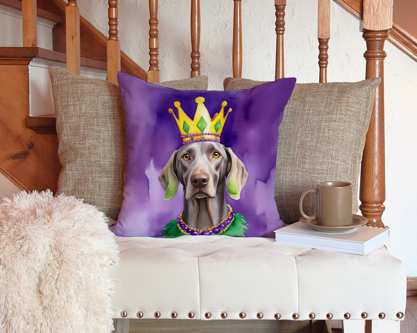 Weimaraner King of Mardi Gras Throw Pillow