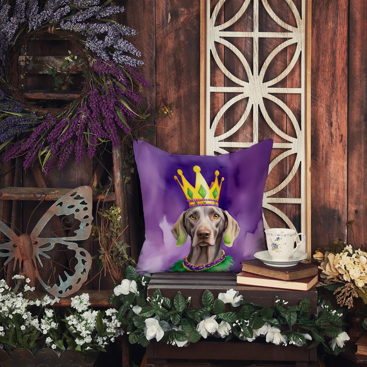 Weimaraner King of Mardi Gras Throw Pillow