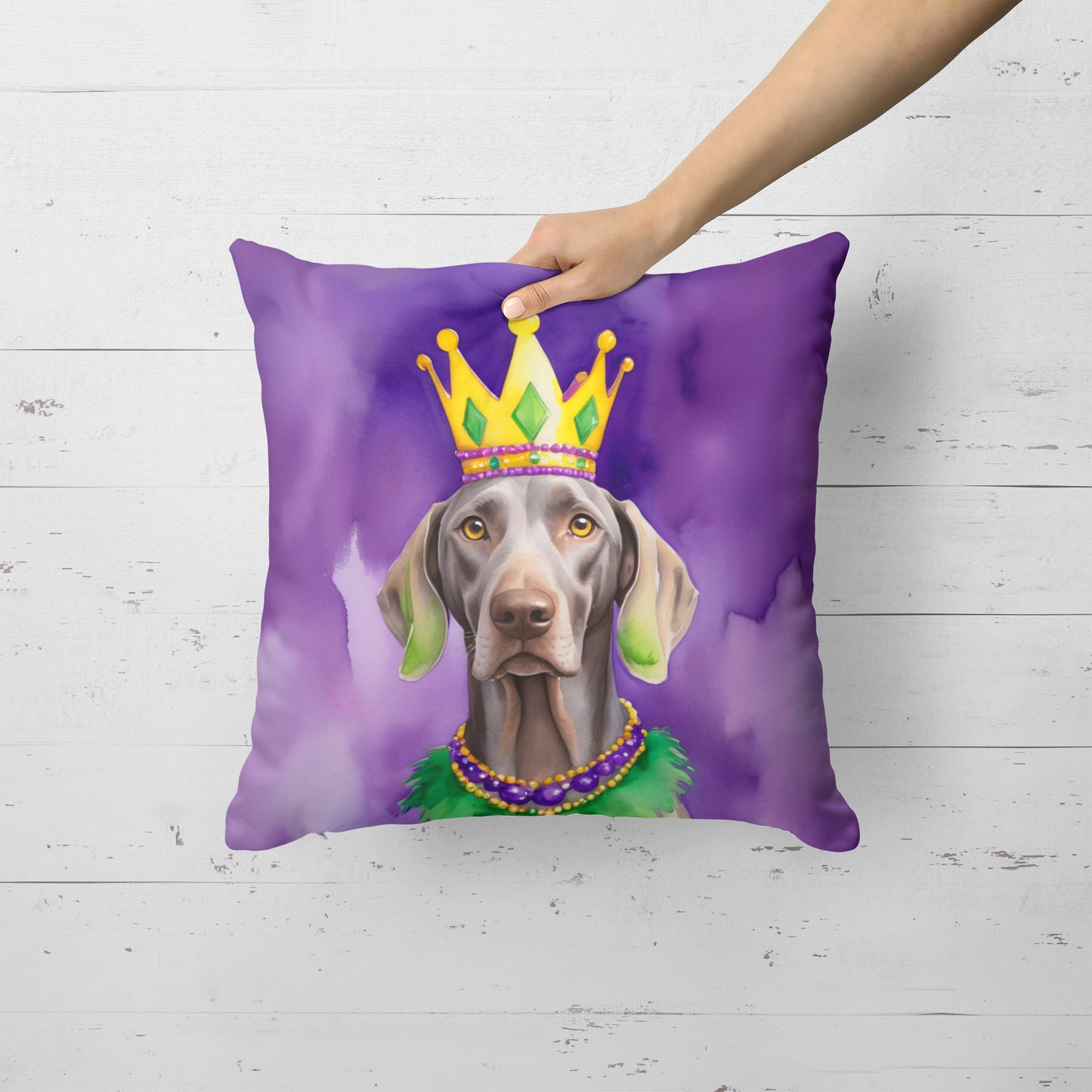 Weimaraner King of Mardi Gras Throw Pillow