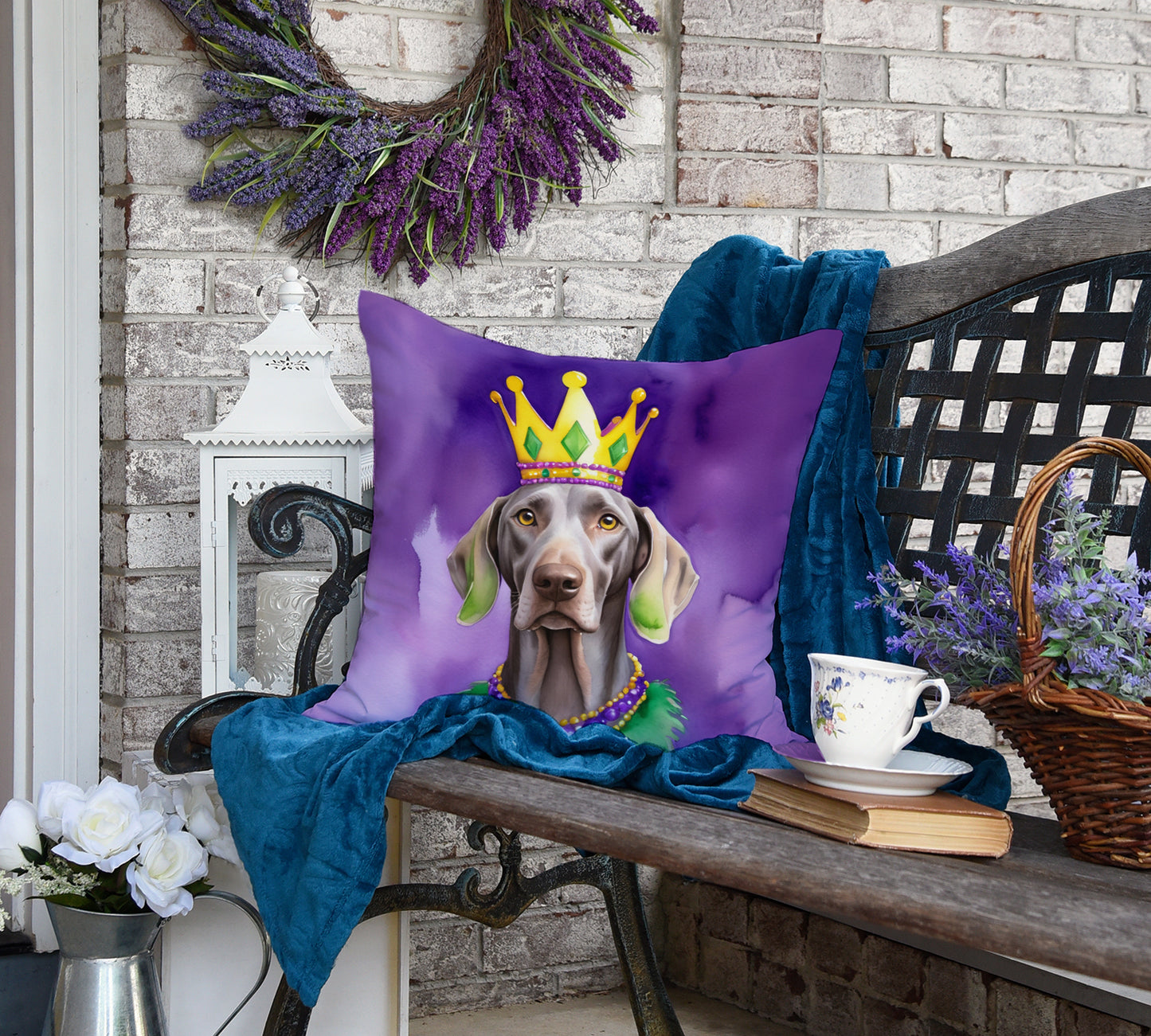 Weimaraner King of Mardi Gras Throw Pillow