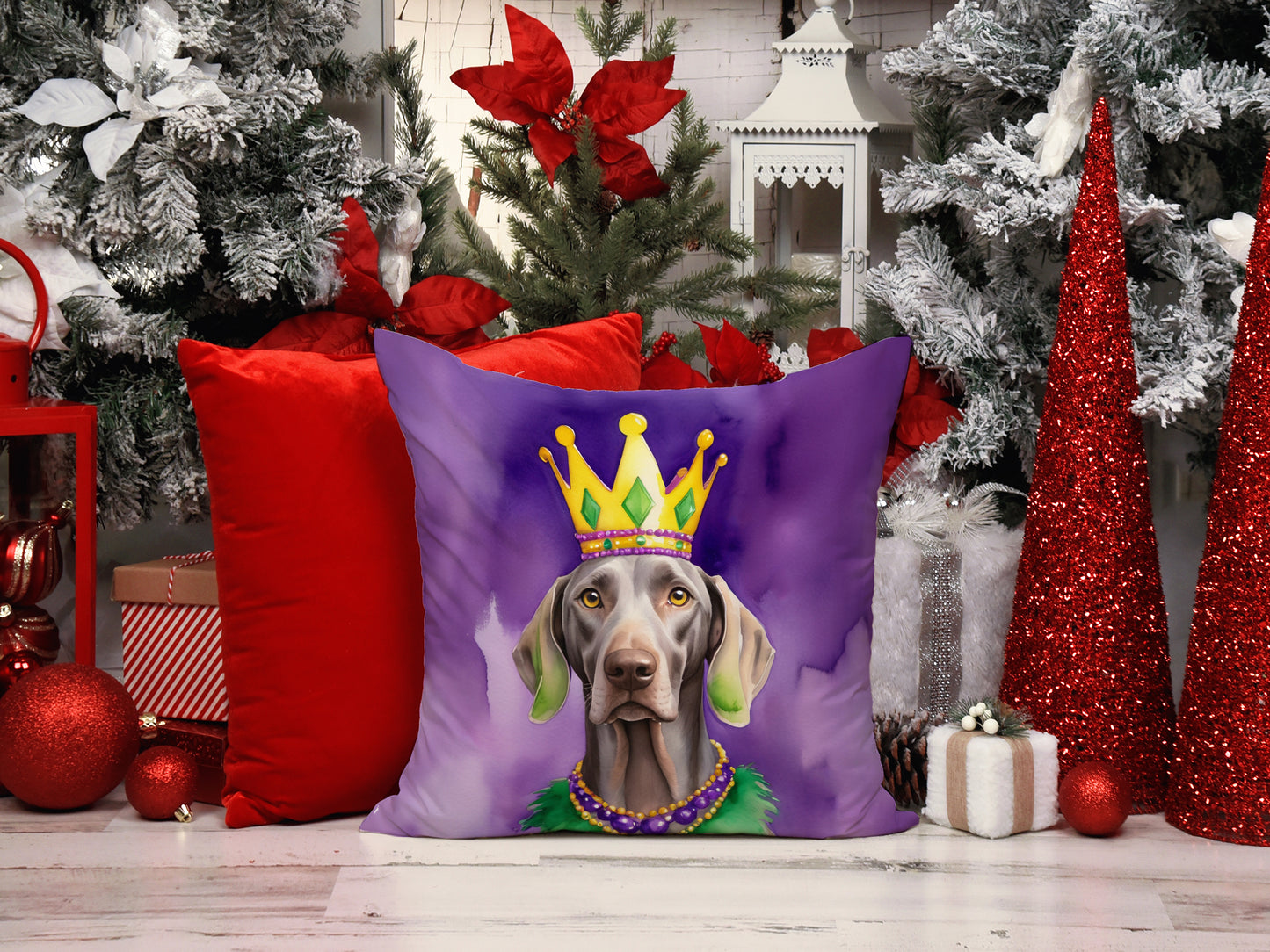 Weimaraner King of Mardi Gras Throw Pillow