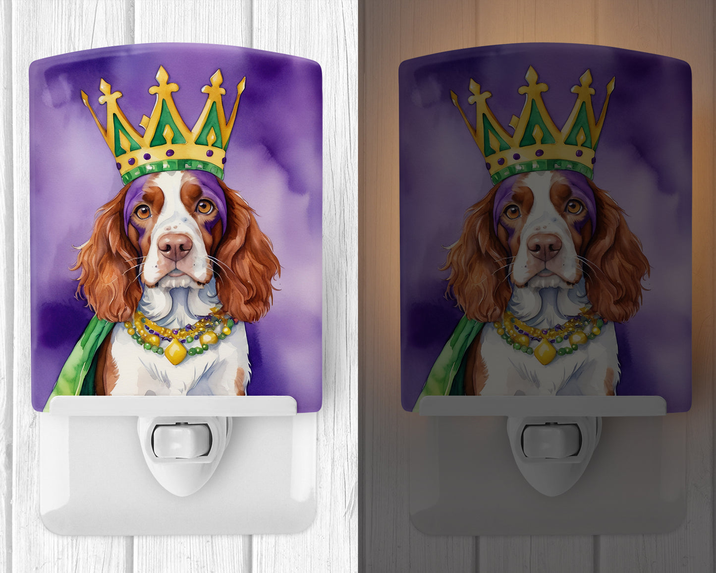 Welsh Springer Spaniel King of Mardi Gras Ceramic Night Light