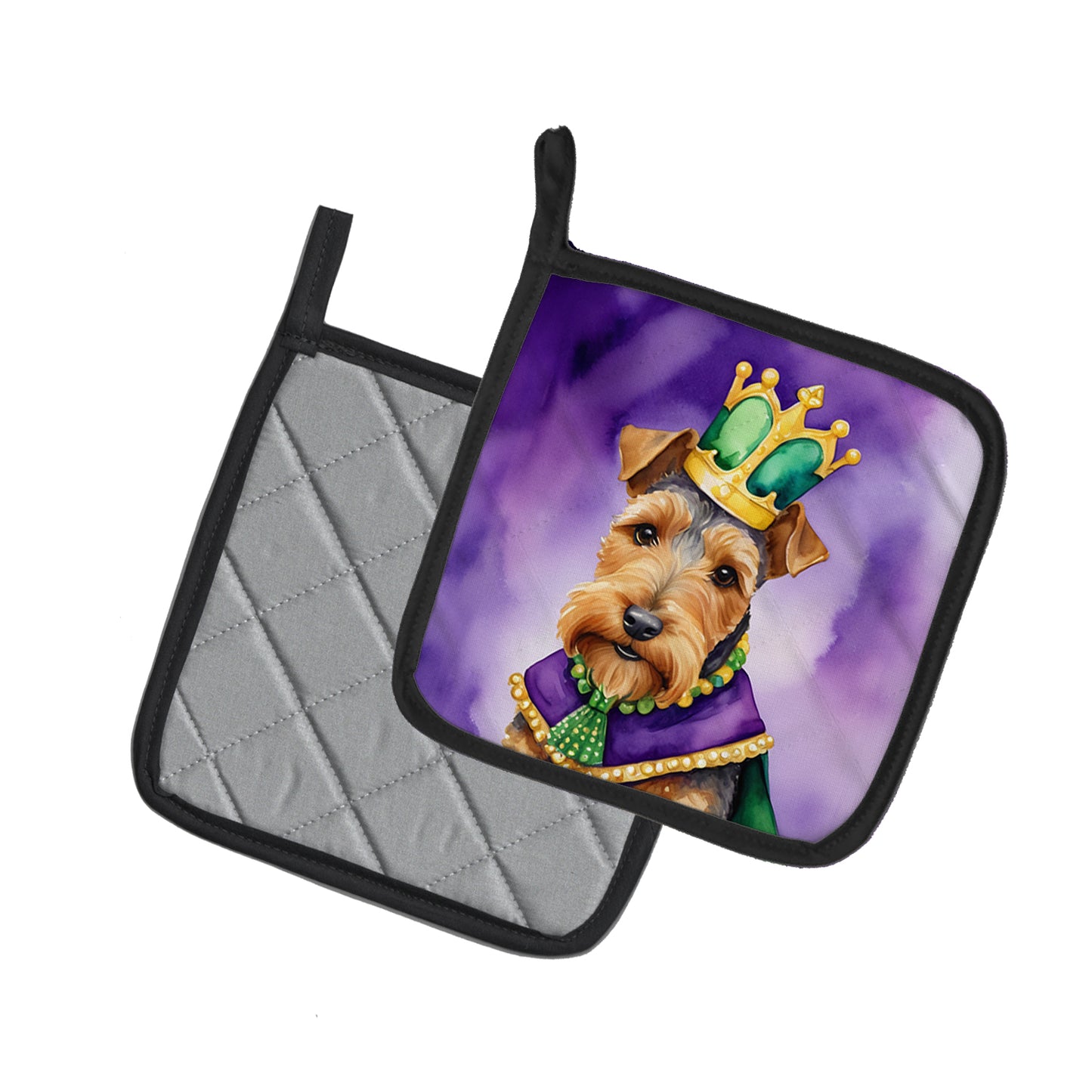 Welsh Terrier King of Mardi Gras Pair of Pot Holders