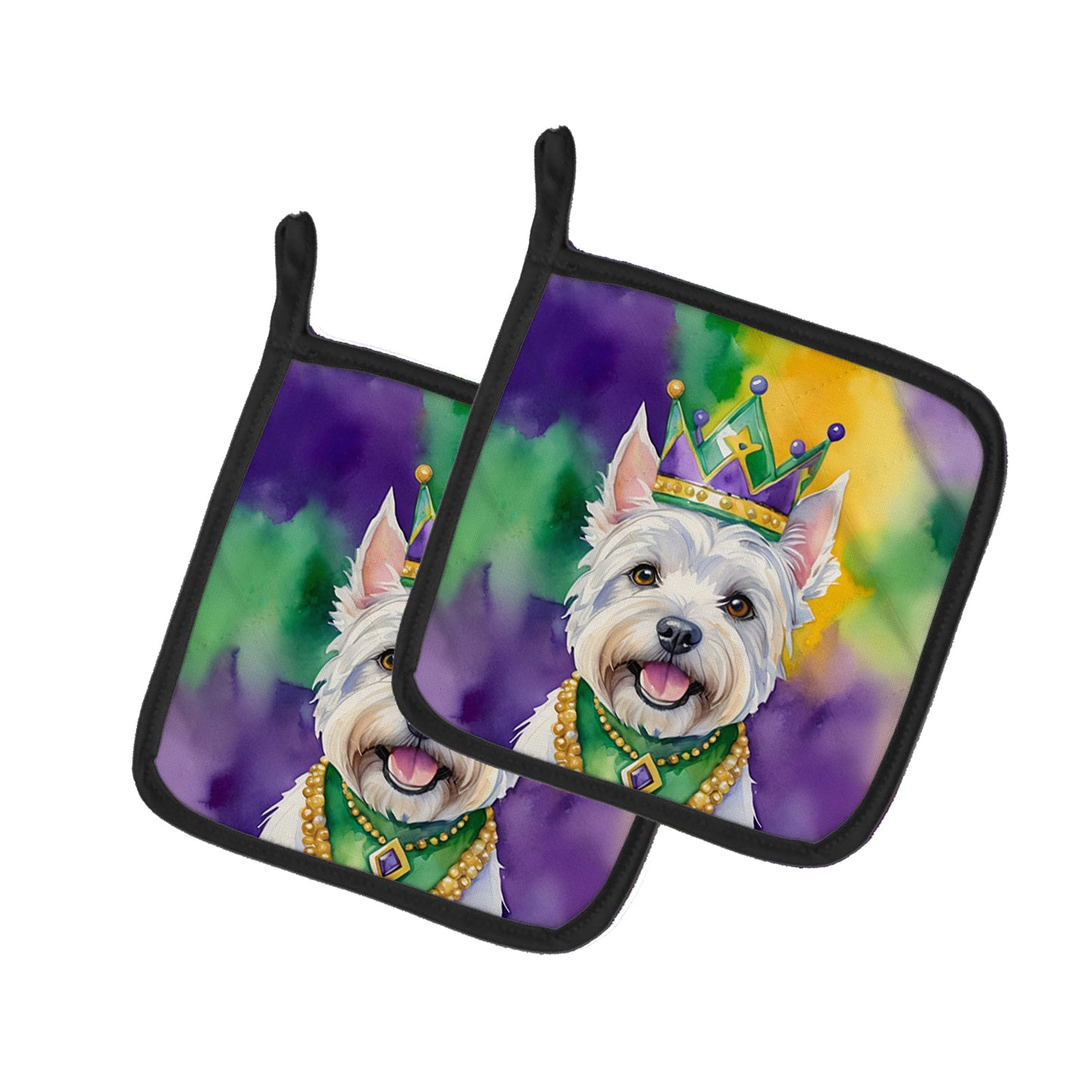 Buy this Westie King of Mardi Gras Pair of Pot Holders