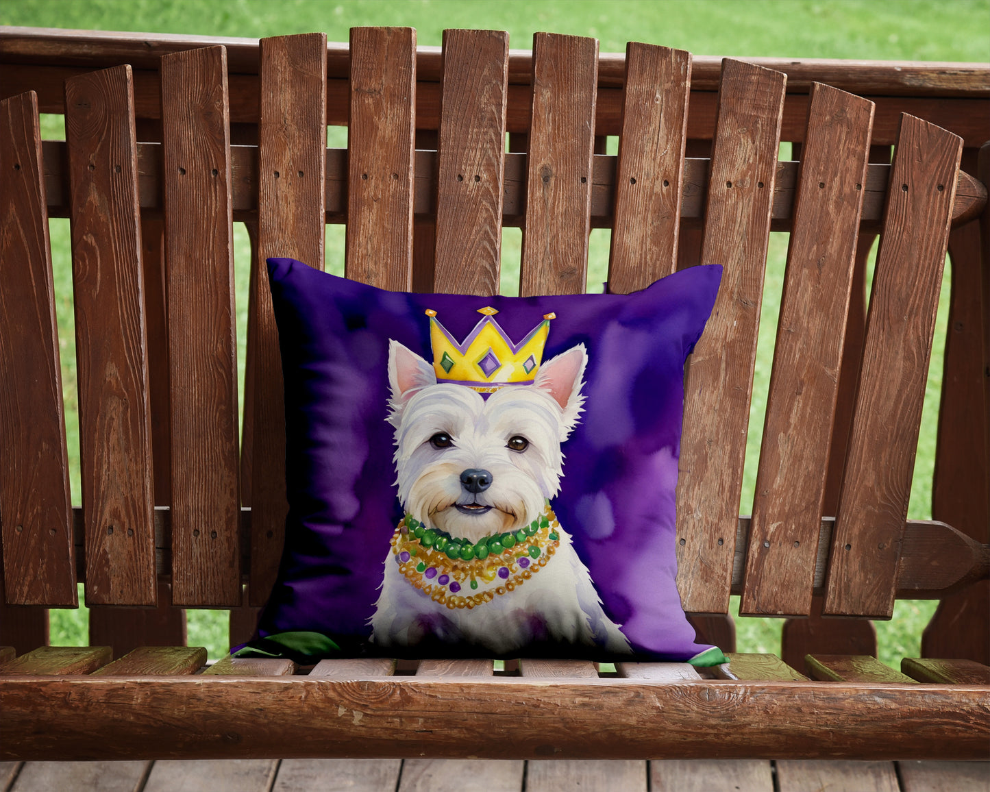 Westie King of Mardi Gras Throw Pillow