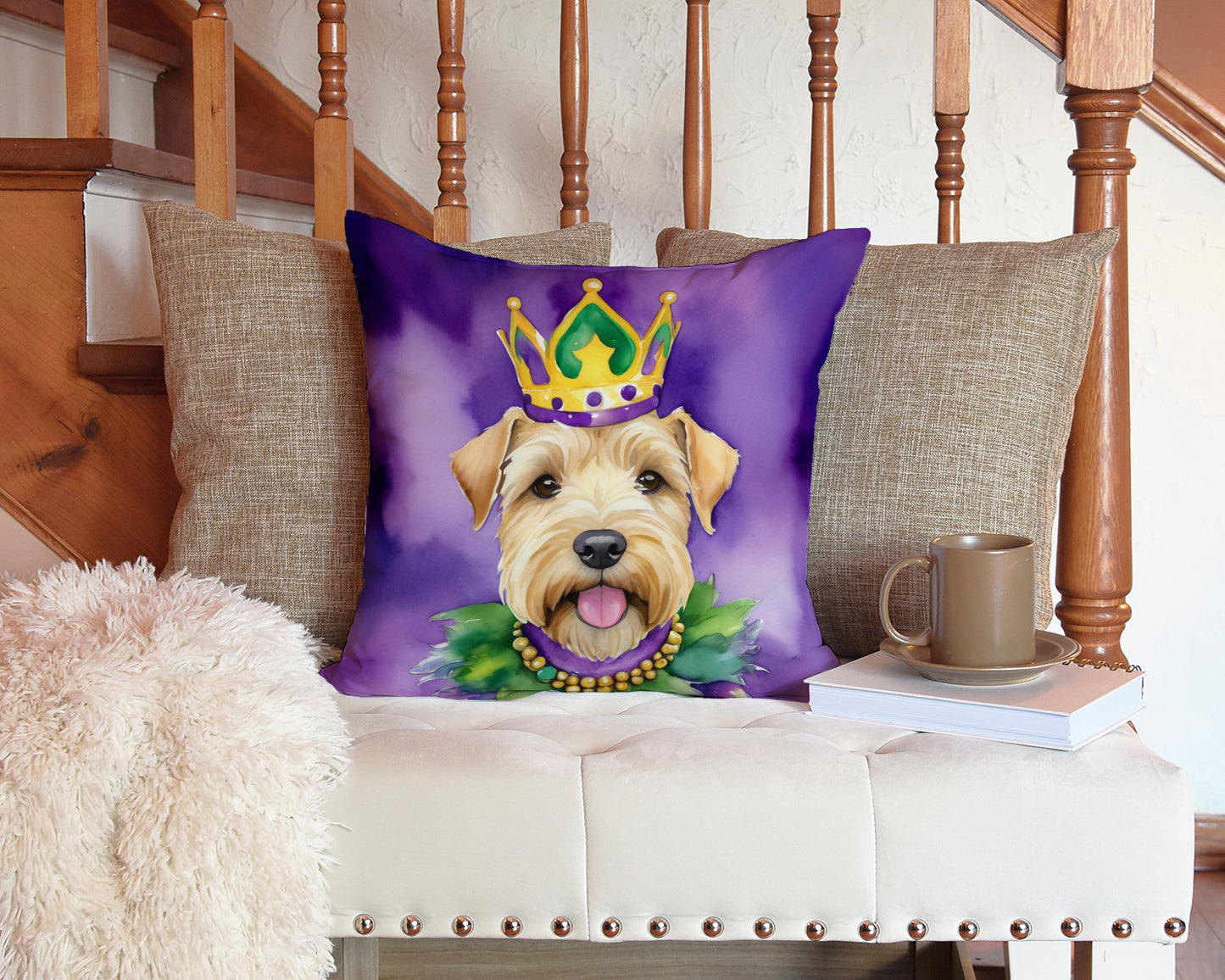 Wheaten Terrier King of Mardi Gras Throw Pillow