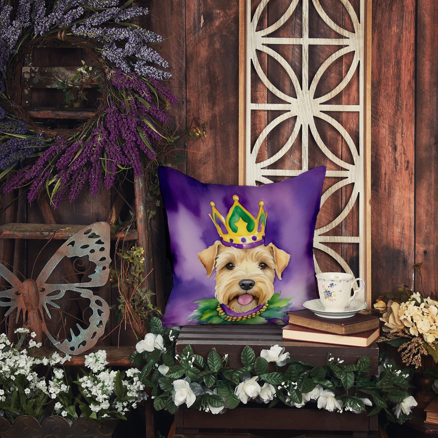 Wheaten Terrier King of Mardi Gras Throw Pillow