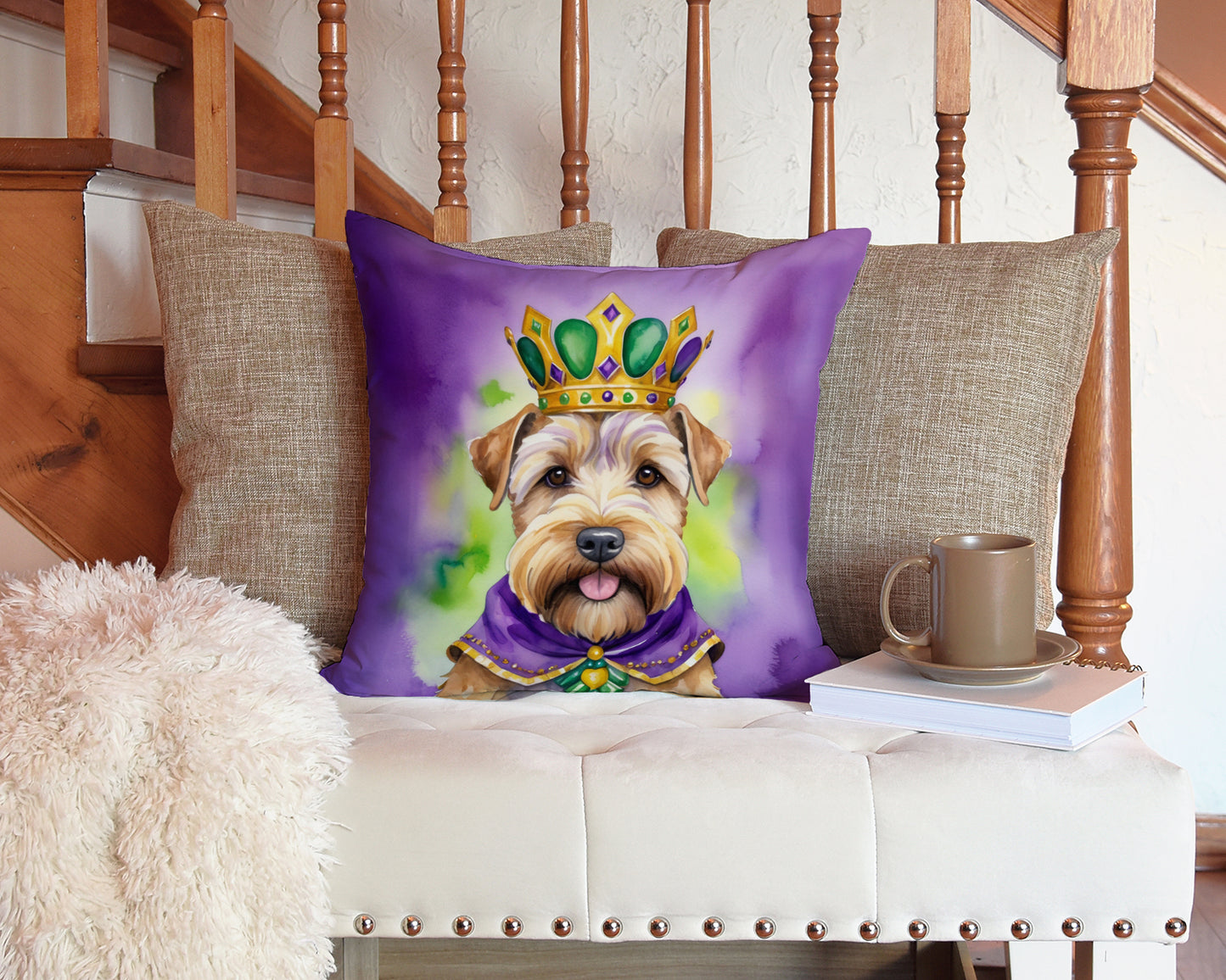 Wheaten Terrier King of Mardi Gras Throw Pillow