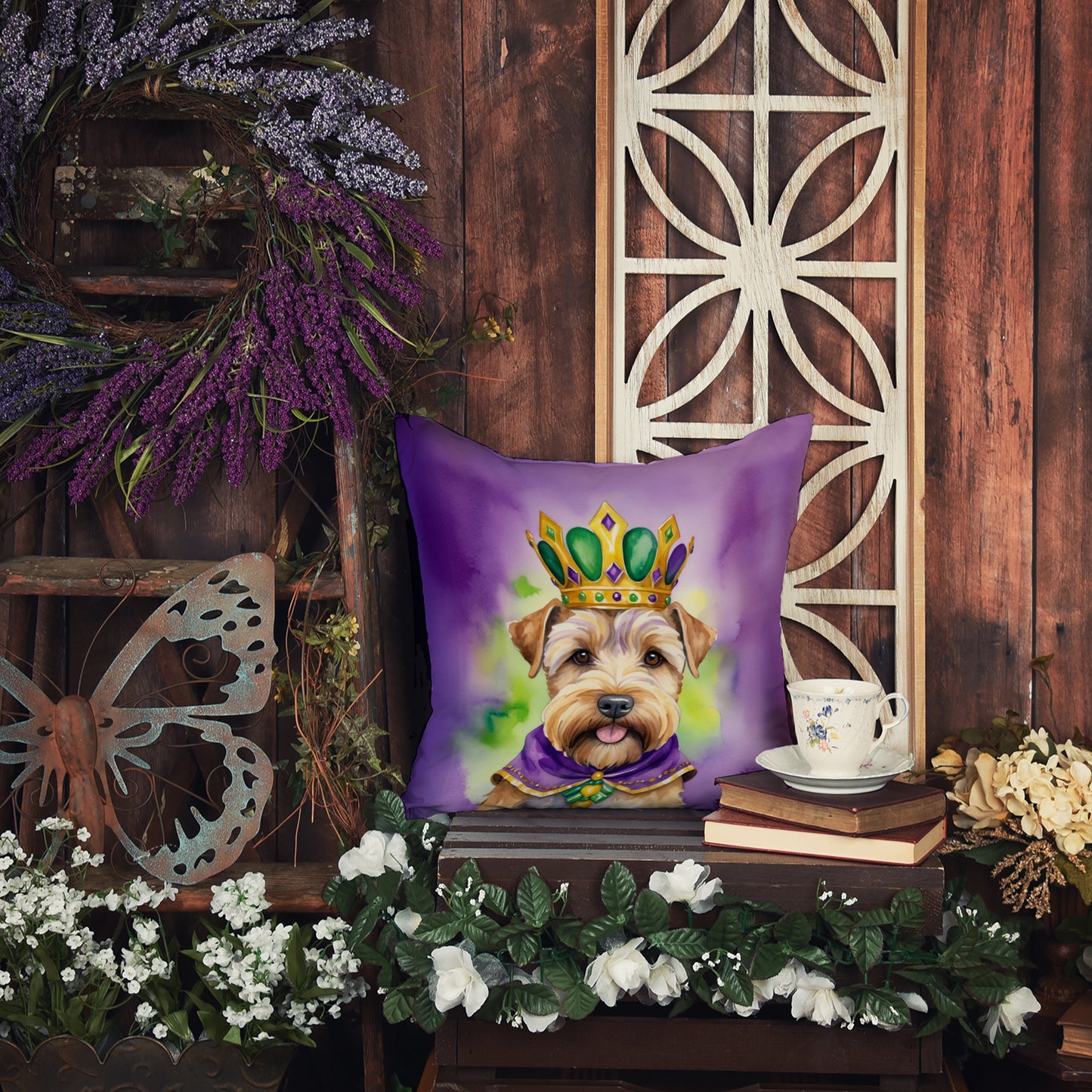 Wheaten Terrier King of Mardi Gras Throw Pillow