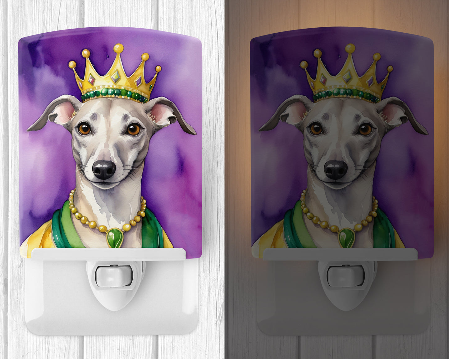 Whippet King of Mardi Gras Ceramic Night Light