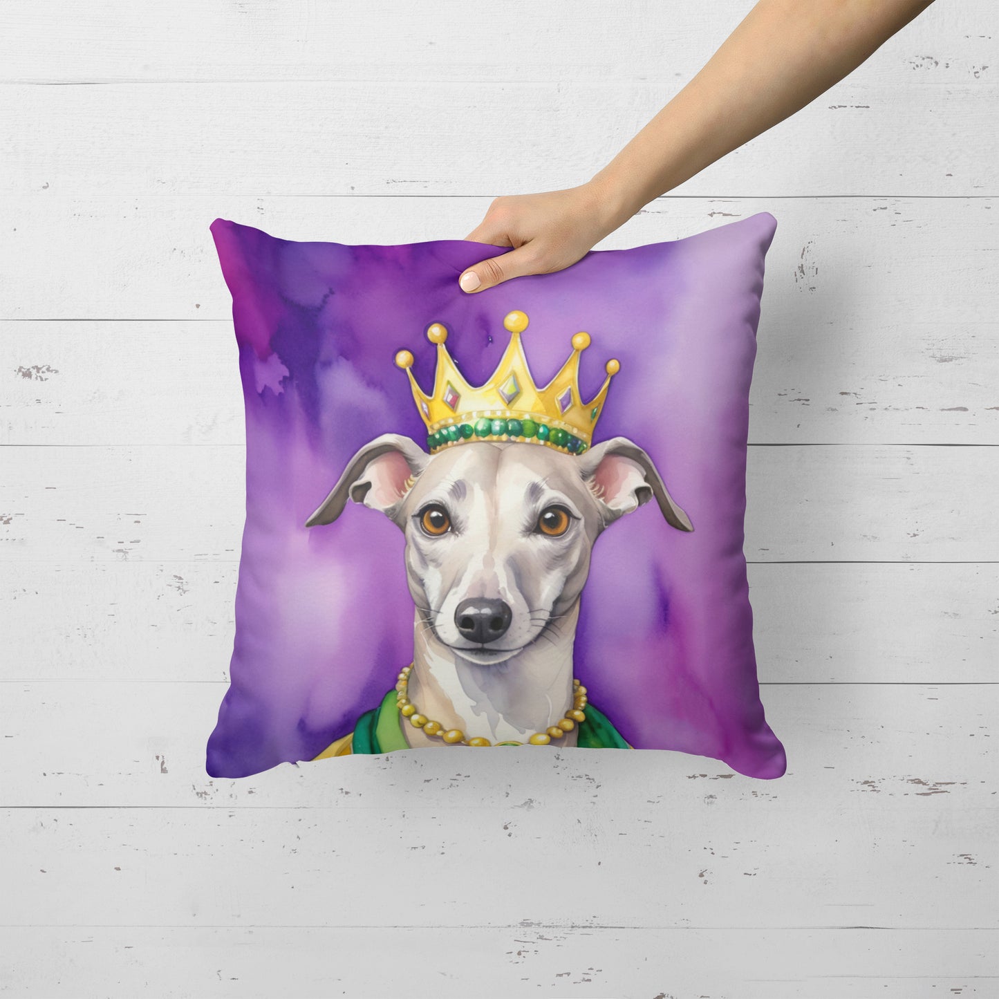 Whippet King of Mardi Gras Throw Pillow