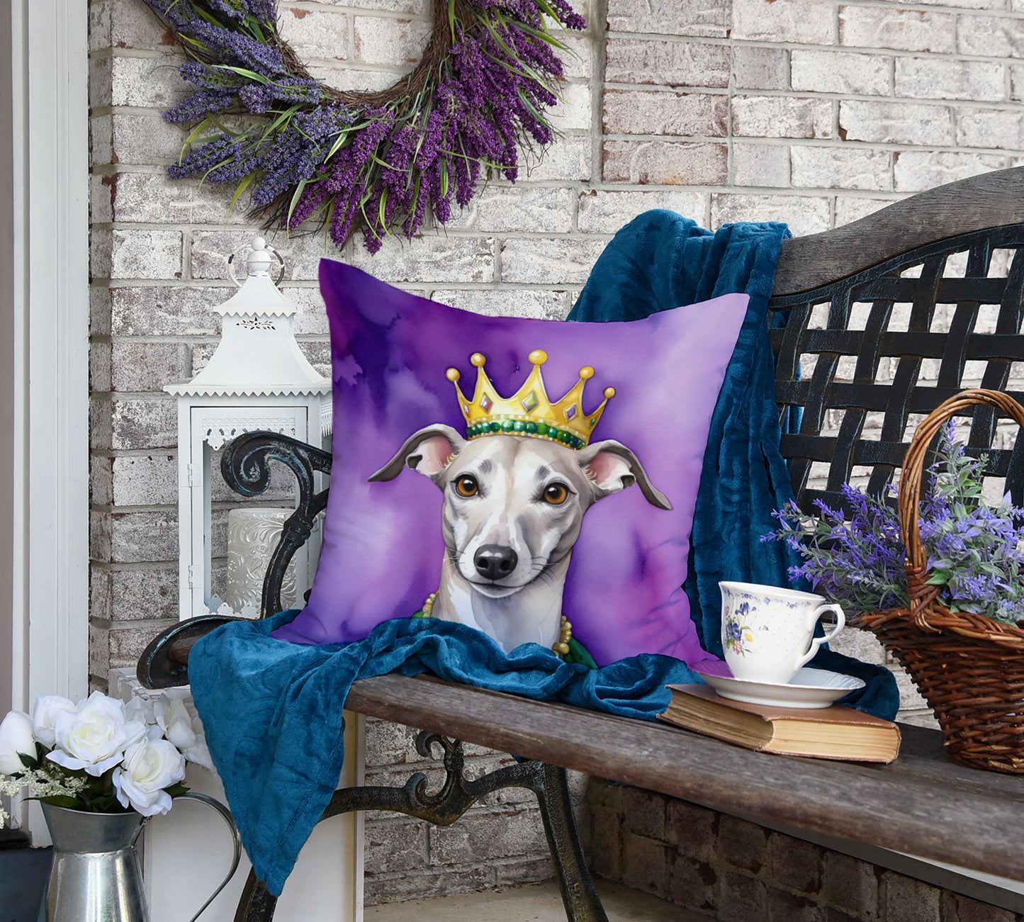 Whippet King of Mardi Gras Throw Pillow