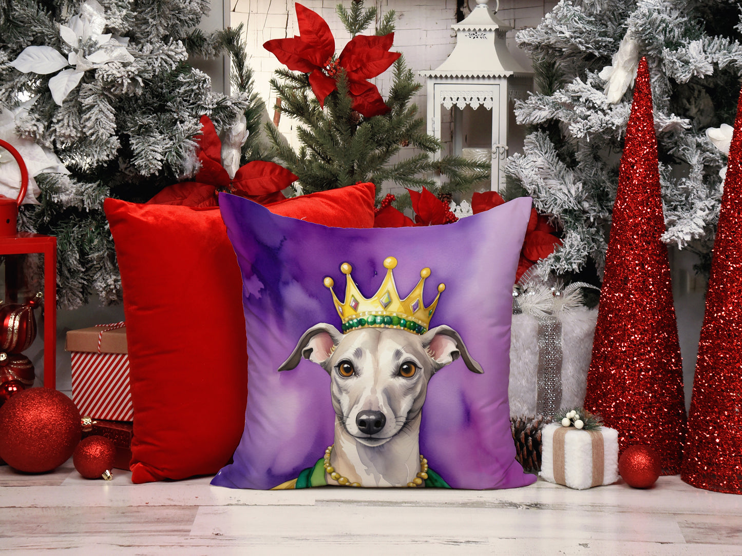 Whippet King of Mardi Gras Throw Pillow