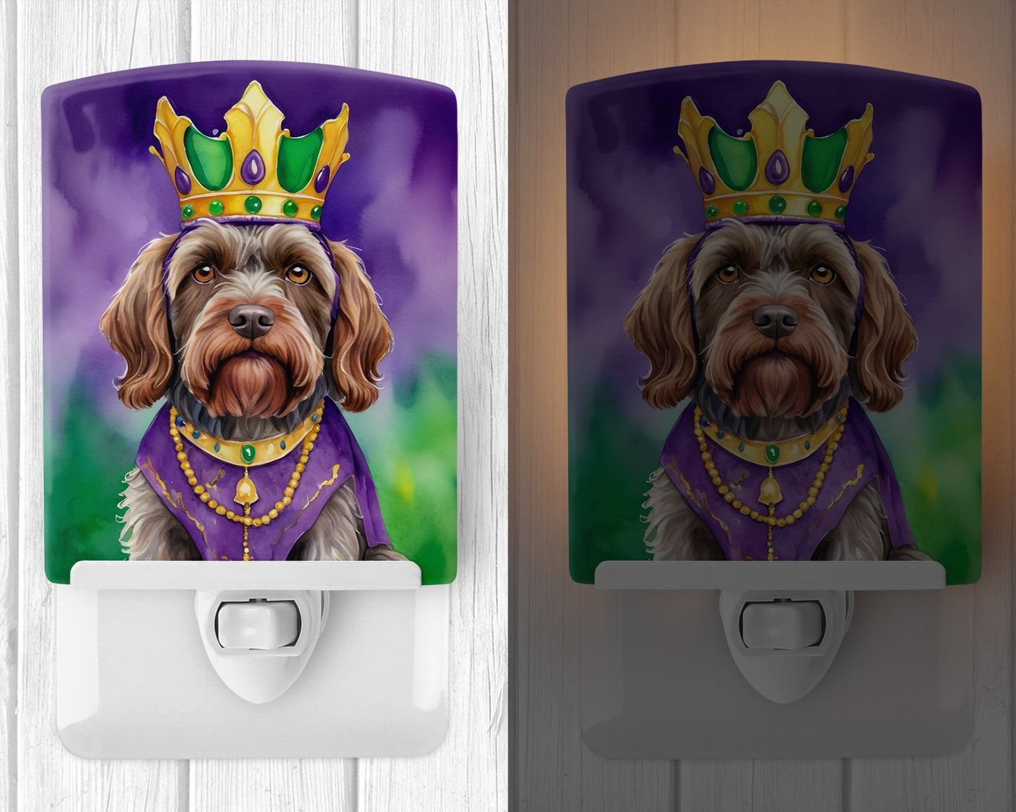 Wirehaired Pointing Griffon King of Mardi Gras Ceramic Night Light