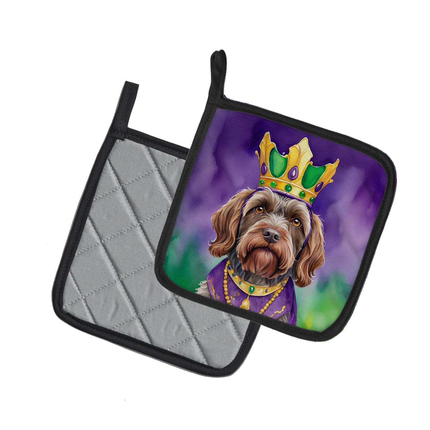 Wirehaired Pointing Griffon King of Mardi Gras Pair of Pot Holders