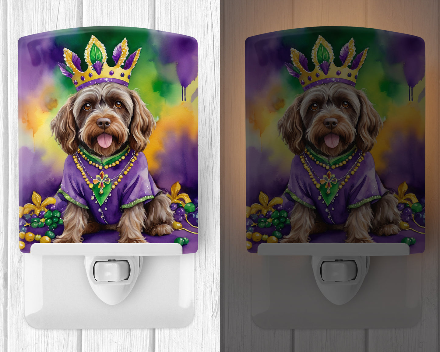 Wirehaired Pointing Griffon King of Mardi Gras Ceramic Night Light