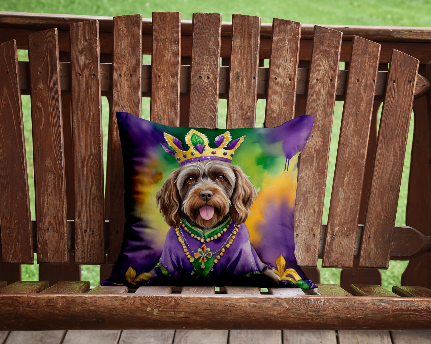 Wirehaired Pointing Griffon King of Mardi Gras Throw Pillow