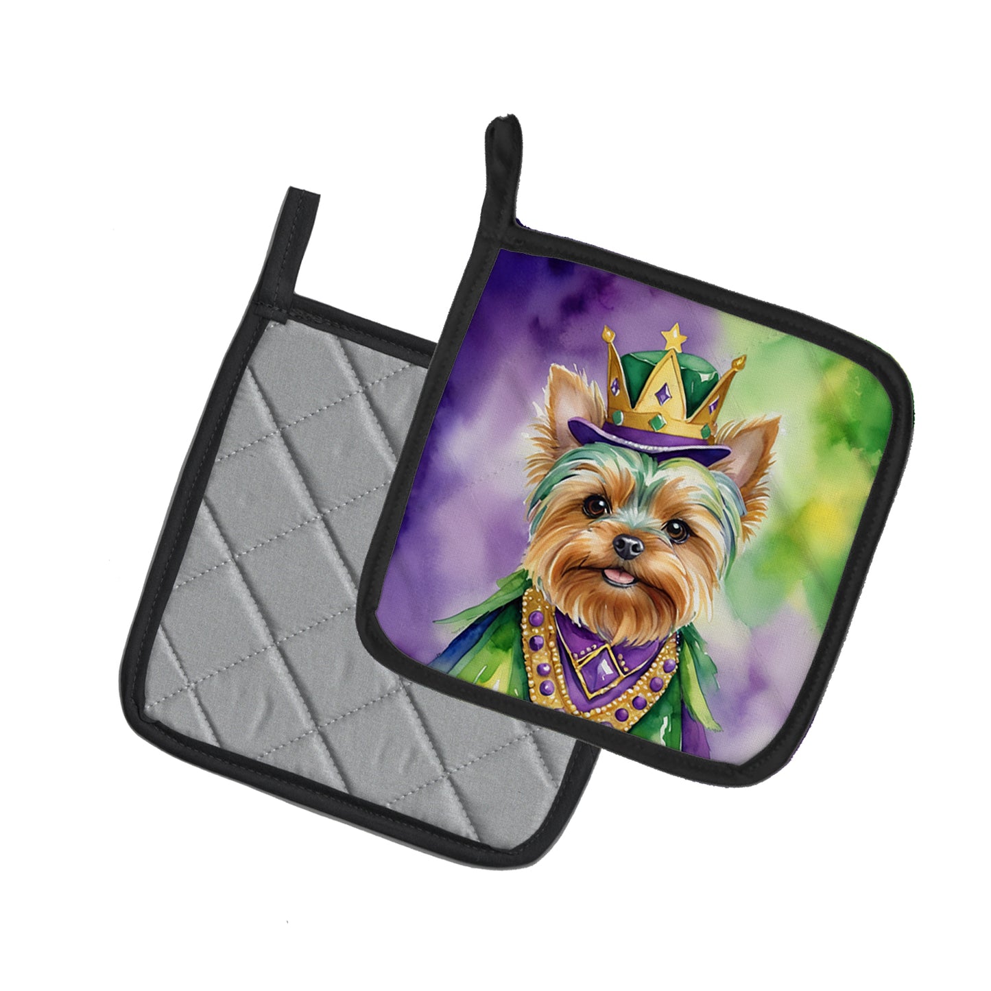 Yorkshire Terrier King of Mardi Gras Pair of Pot Holders