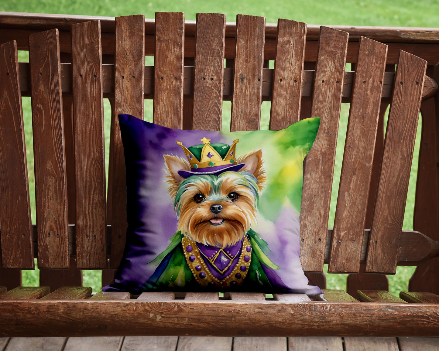 Yorkshire Terrier King of Mardi Gras Throw Pillow