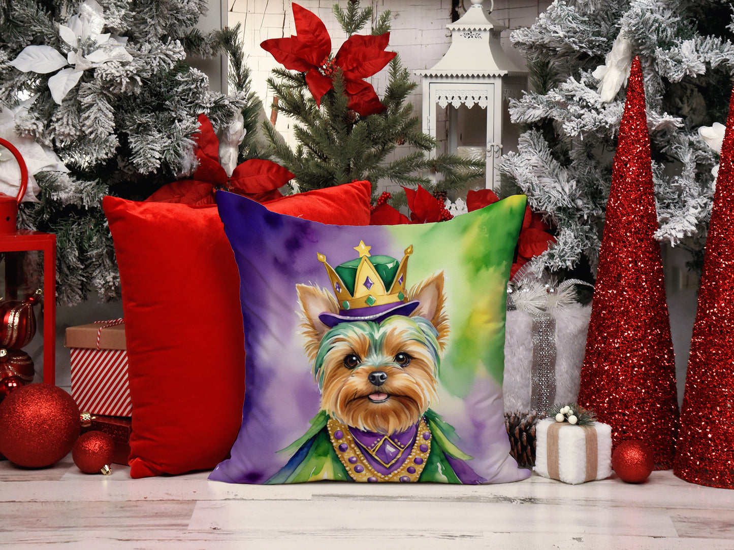 Yorkshire Terrier King of Mardi Gras Throw Pillow