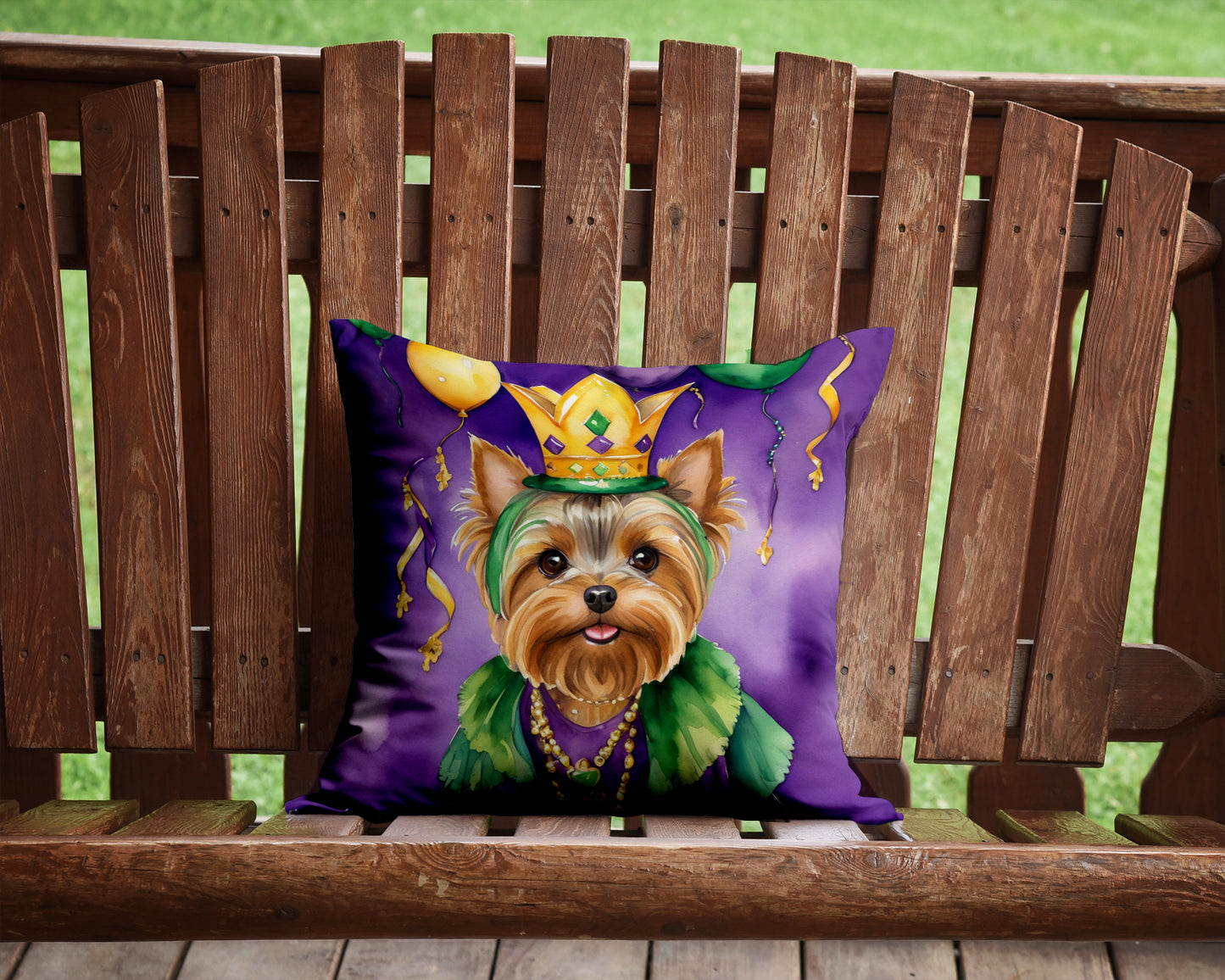 Yorkshire Terrier King of Mardi Gras Throw Pillow