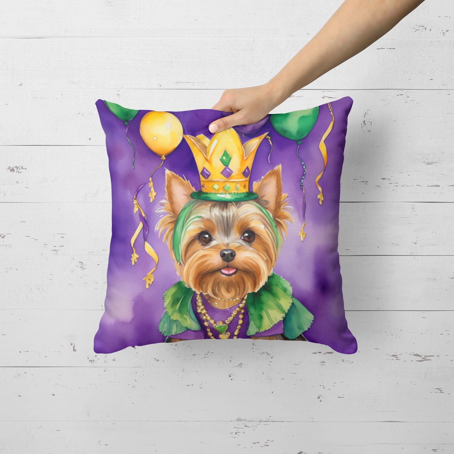 Yorkshire Terrier King of Mardi Gras Throw Pillow