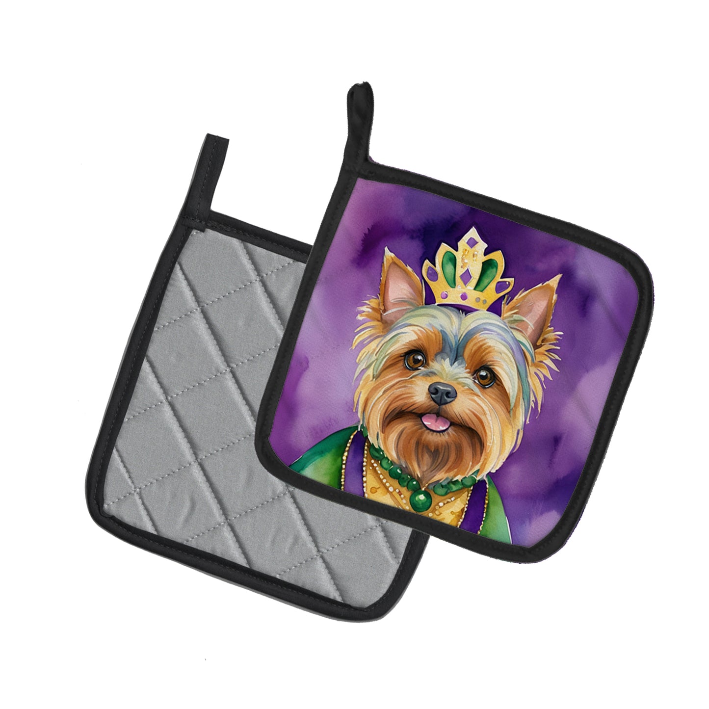 Yorkshire Terrier King of Mardi Gras Pair of Pot Holders