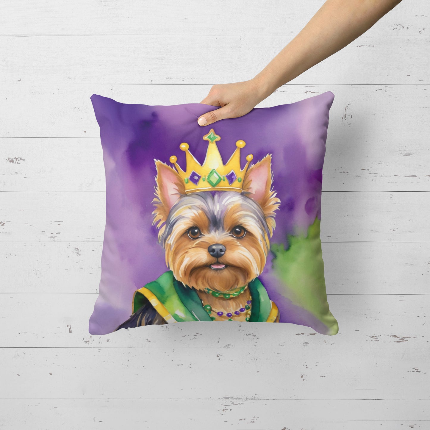 Yorkshire Terrier King of Mardi Gras Throw Pillow