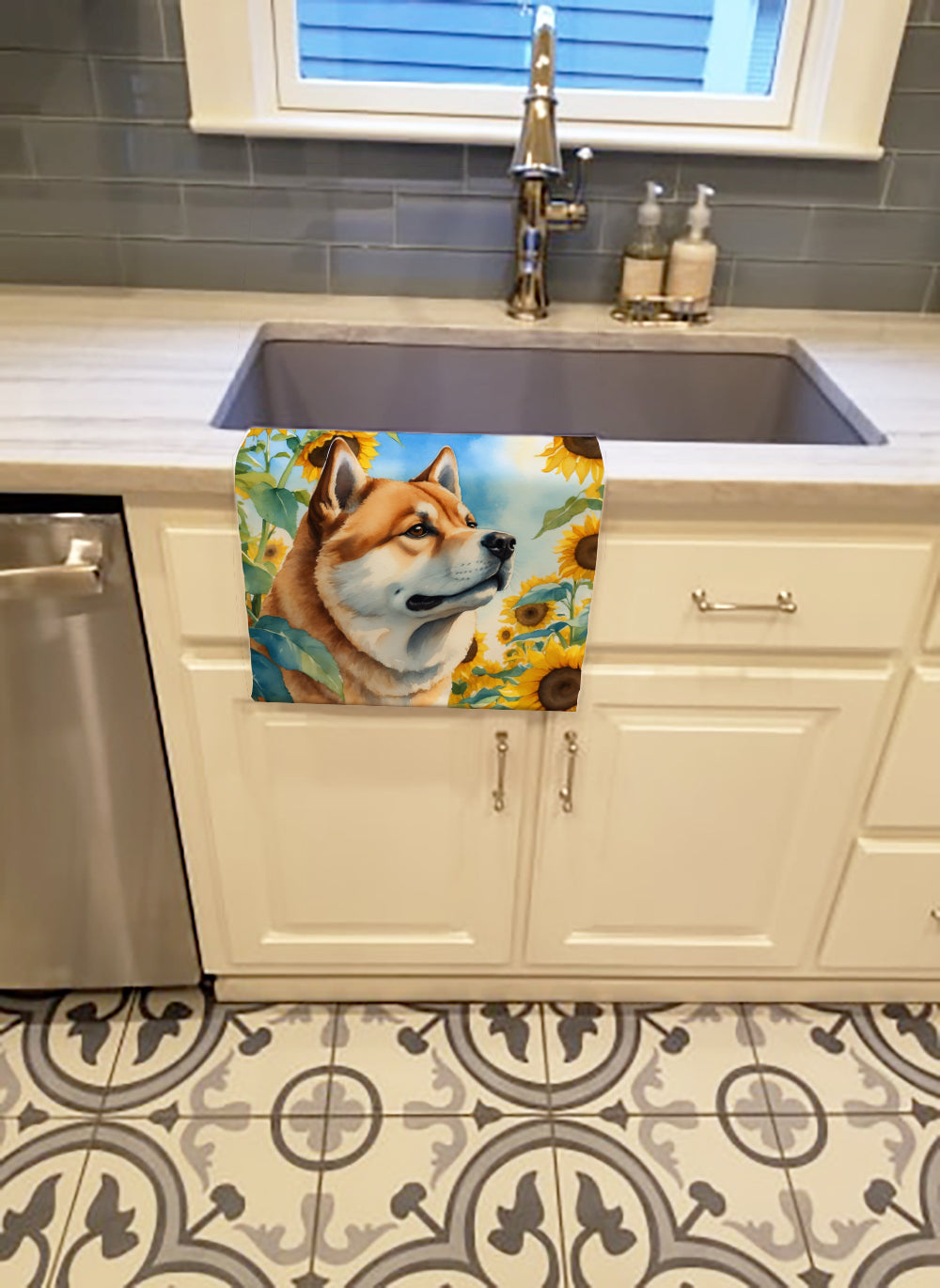 Akita in Sunflowers Kitchen Towel