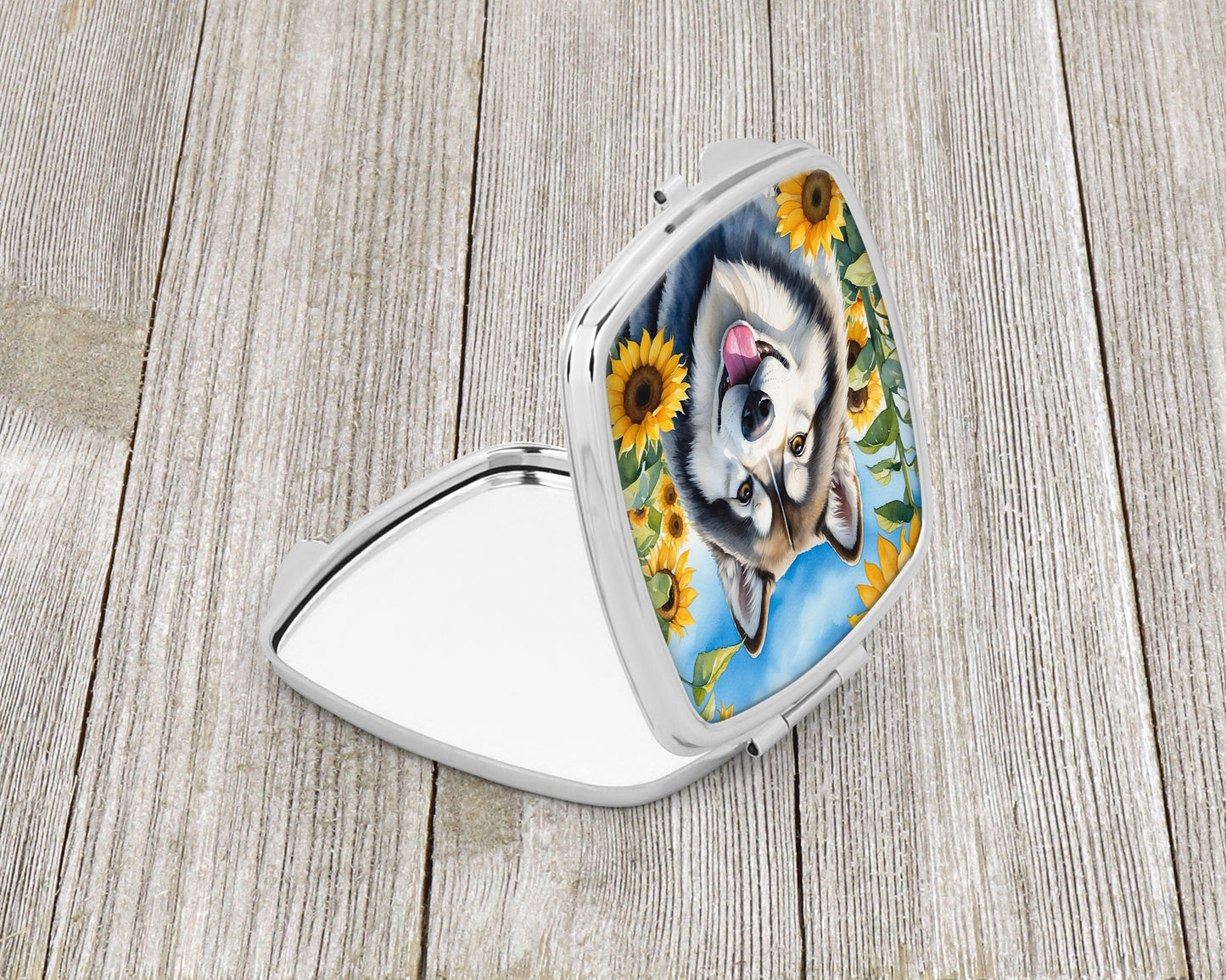 Alaskan Malamute in Sunflowers Compact Mirror