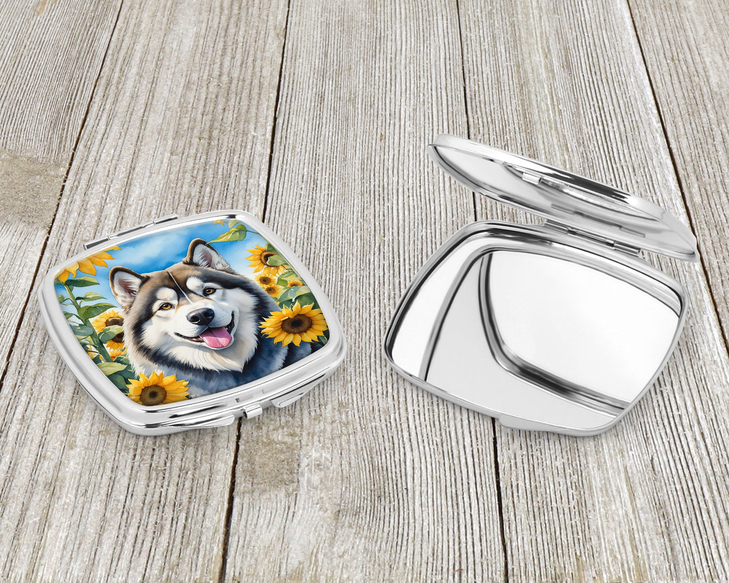 Alaskan Malamute in Sunflowers Compact Mirror