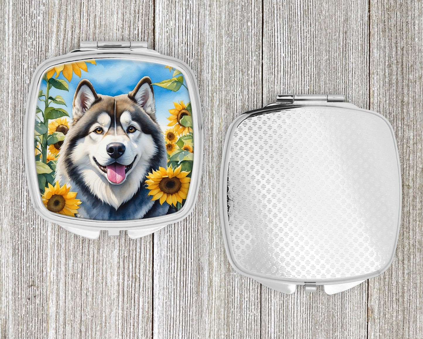 Alaskan Malamute in Sunflowers Compact Mirror