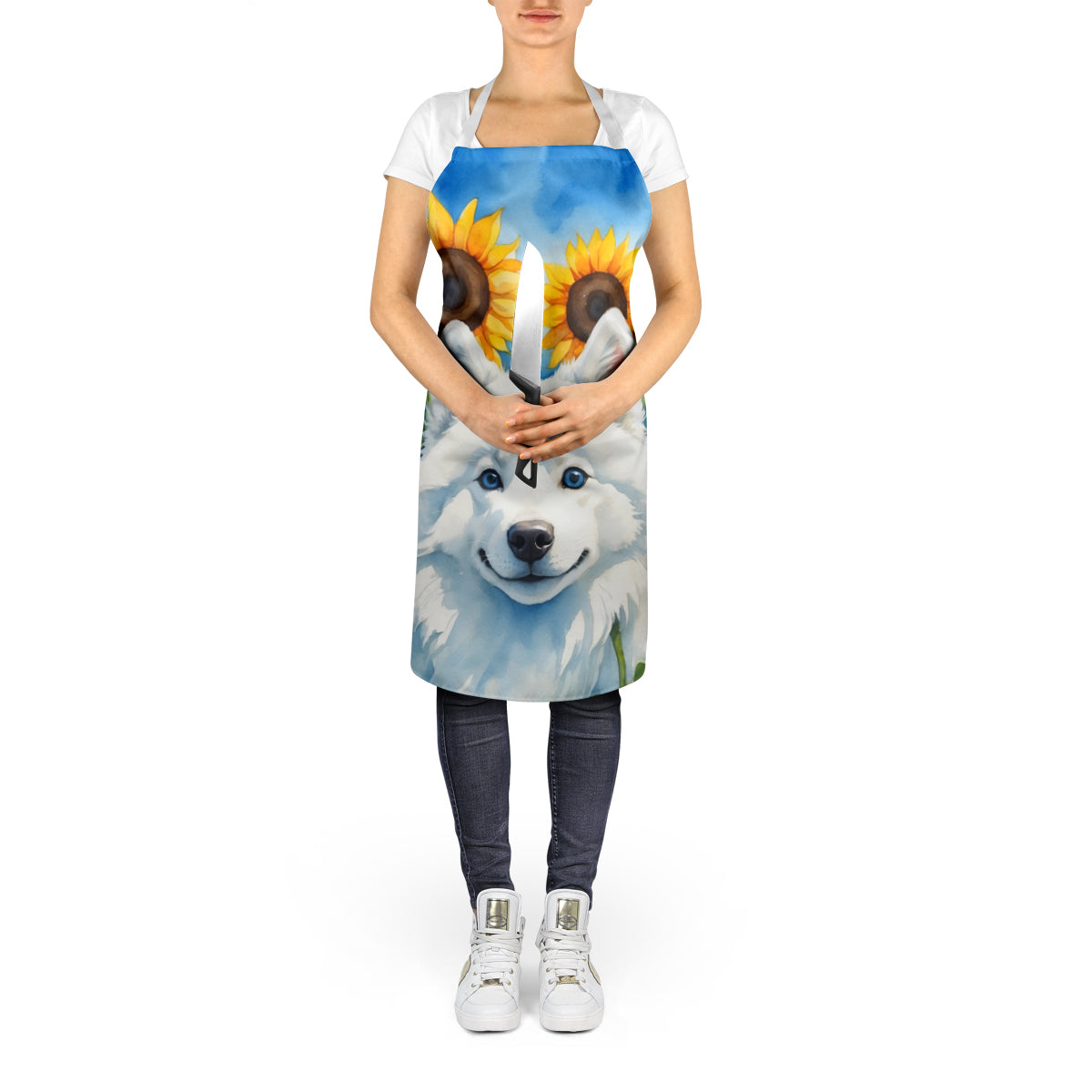 American Eskimo in Sunflowers Apron