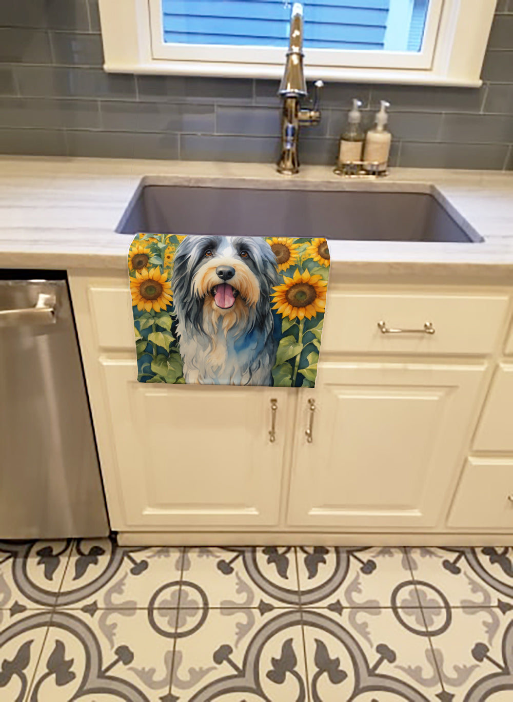 Bearded Collie in Sunflowers Kitchen Towel