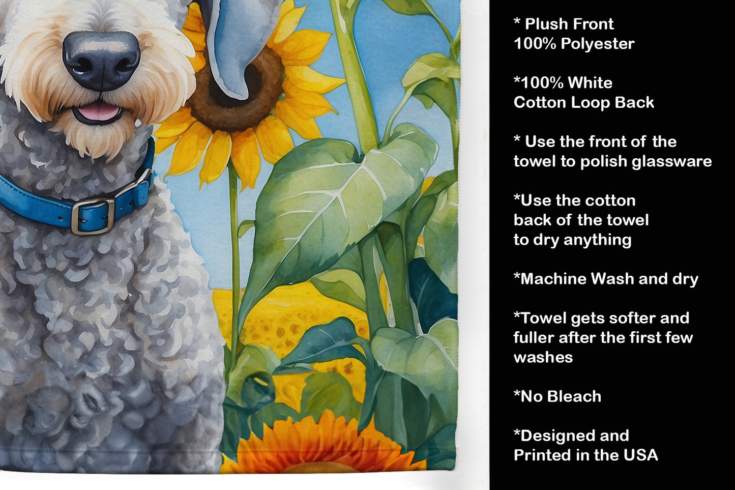 Bedlington Terrier in Sunflowers Kitchen Towel