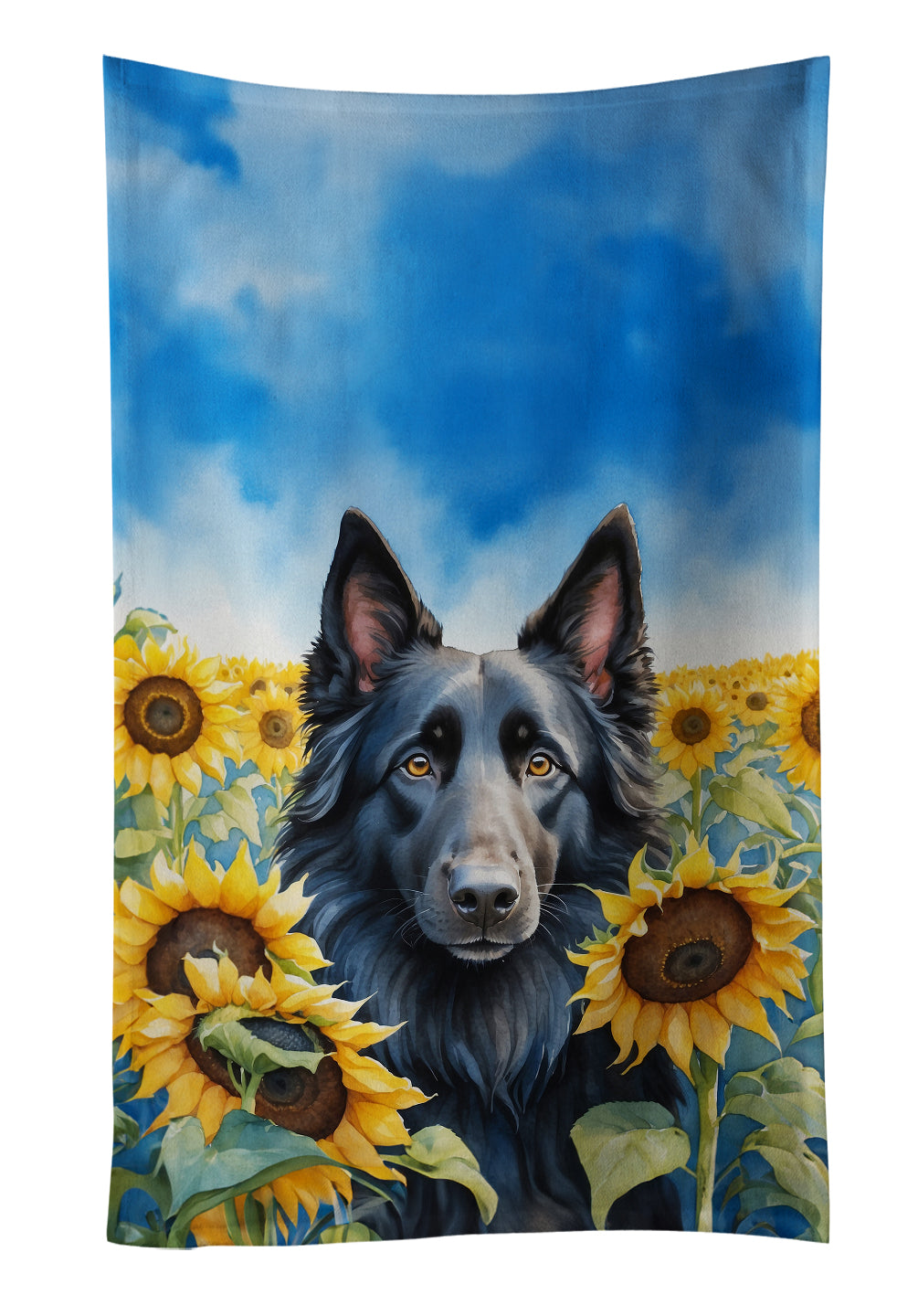 Buy this Belgian Sheepdog in Sunflowers Kitchen Towel