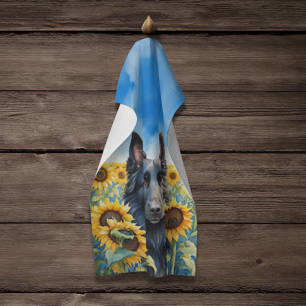 Belgian Sheepdog in Sunflowers Kitchen Towel