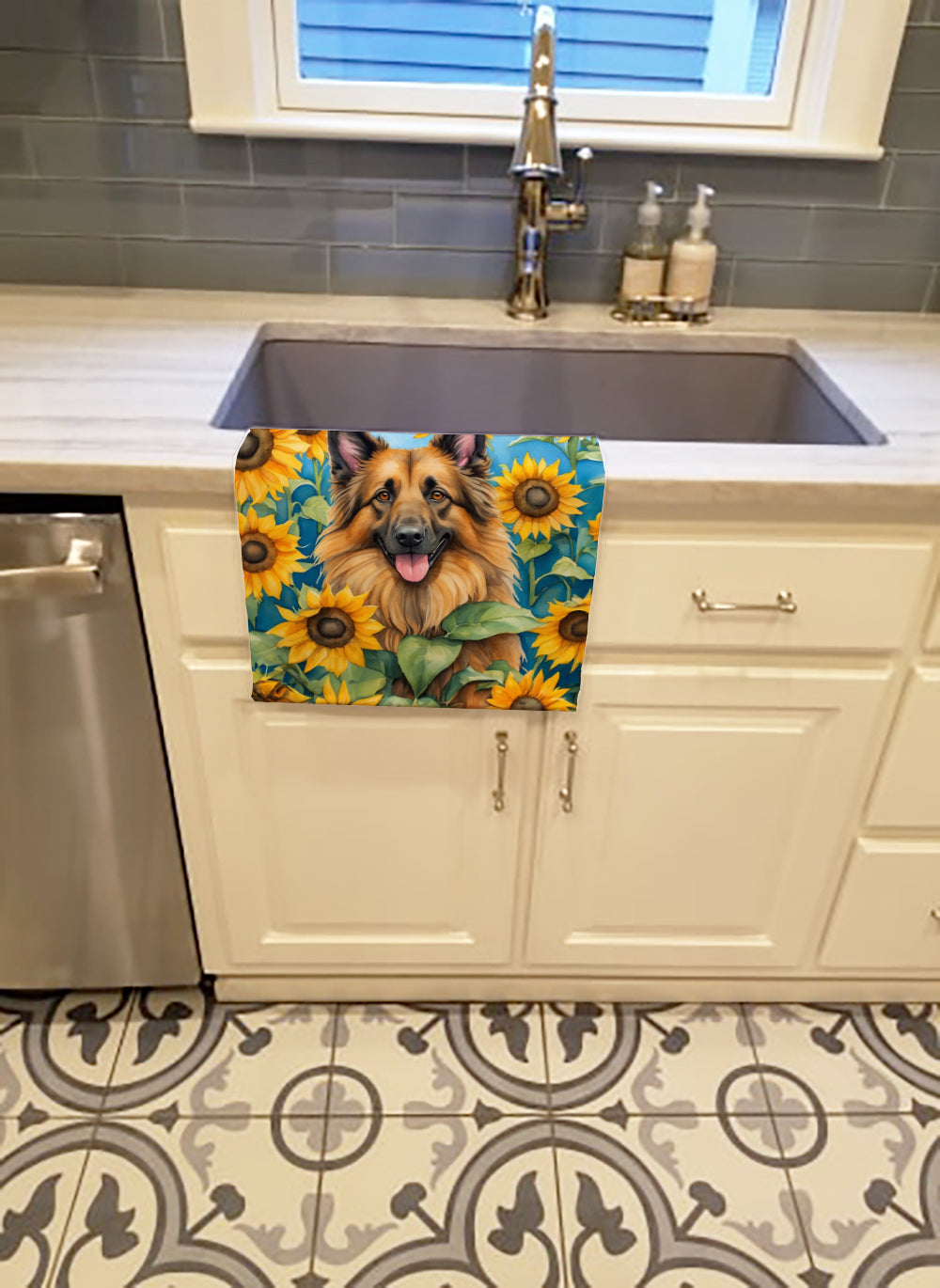 Belgian Tervuren in Sunflowers Kitchen Towel