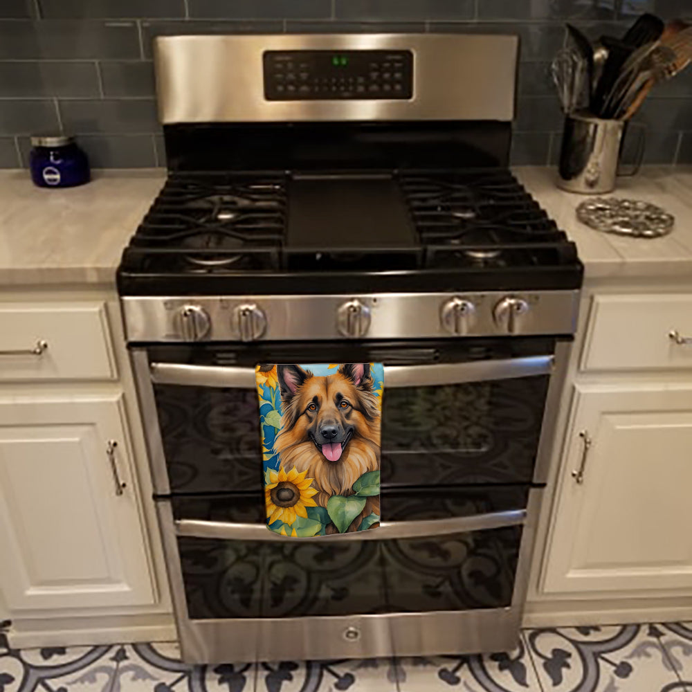 Belgian Tervuren in Sunflowers Kitchen Towel