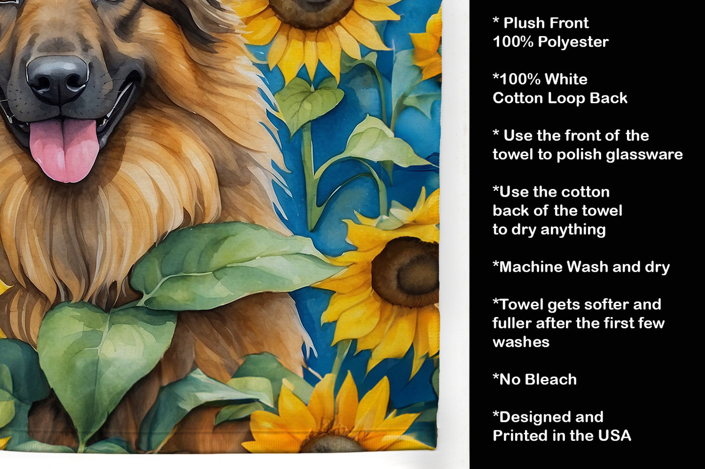 Belgian Tervuren in Sunflowers Kitchen Towel