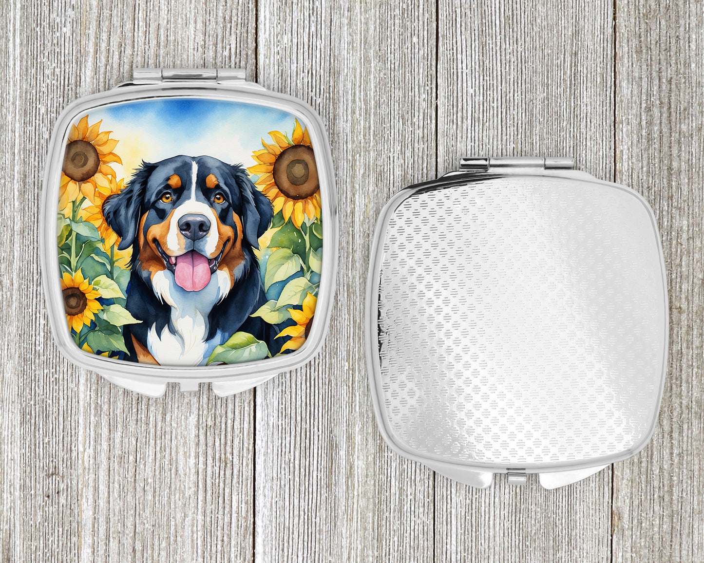 Bernese Mountain Dog in Sunflowers Compact Mirror