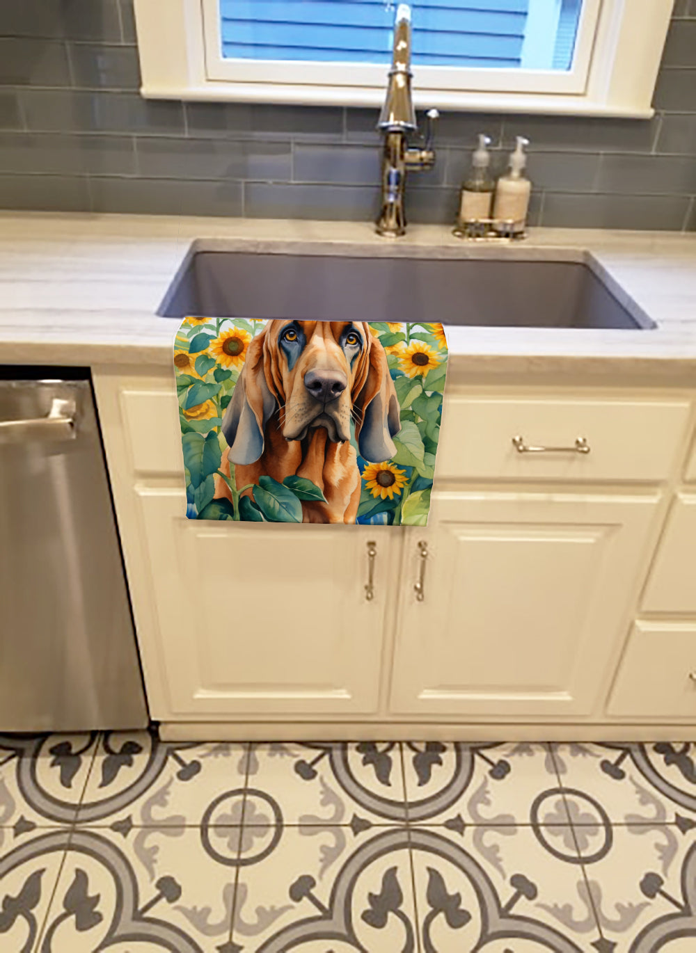 Bloodhound in Sunflowers Kitchen Towel